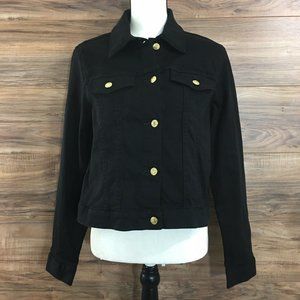 Michael Kors Jean Denim Jacket Gold Buttons Black